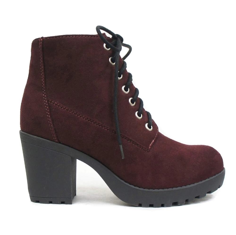 Women's Burgundy Lace-Up Ankle Boots